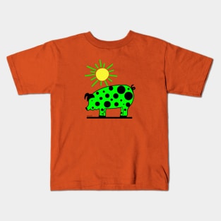 Green Polka Dot Pig Kids T-Shirt